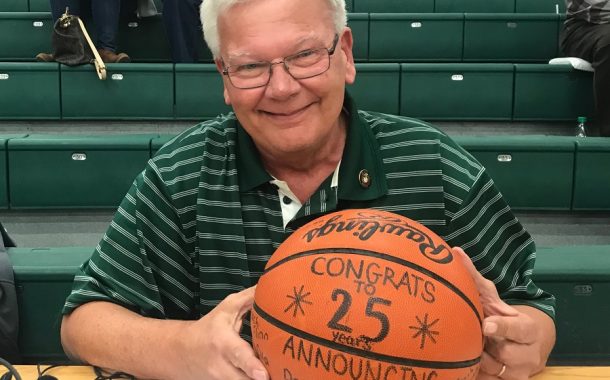 David Foust, 25 Years the Voice of the Knights, Honored by Girls Basketball Team