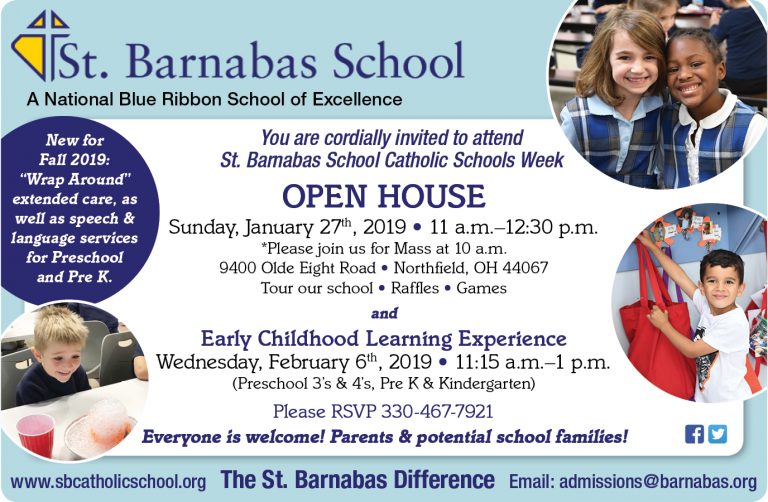 St. Barnabas School Open House Jan. 27th and Early Childhood Learning Experience Feb. 6th – Please RSVP