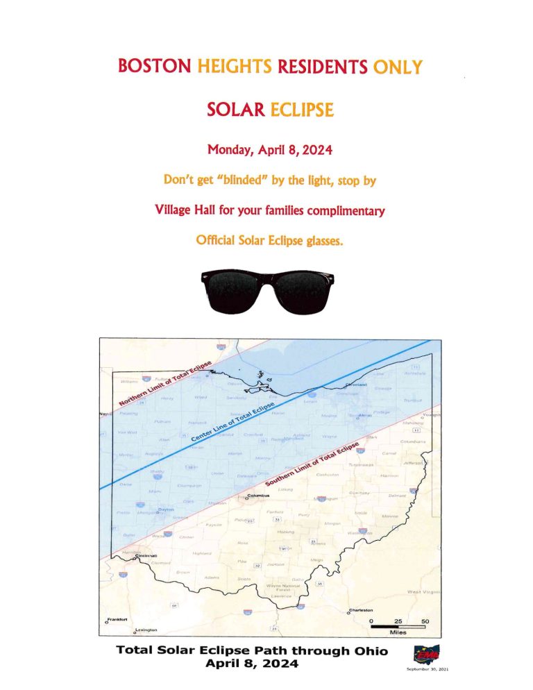 Village of Boston Heights Solar Eclipse Glasses