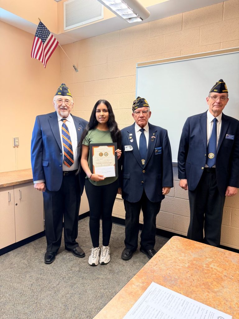 Nordonia High School student receives certificate from American Legion Post 801 for Americanism and Government Test achievement