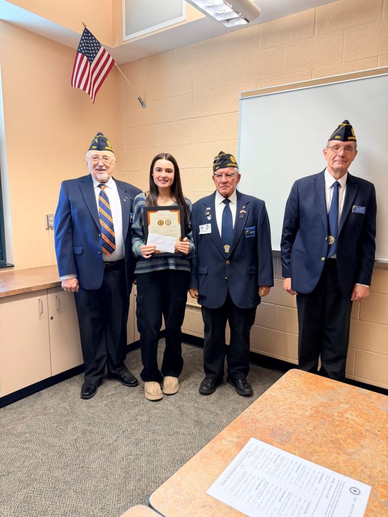 Nordonia High School student receives certificate from American Legion Post 801 for Americanism and Government Test achievement