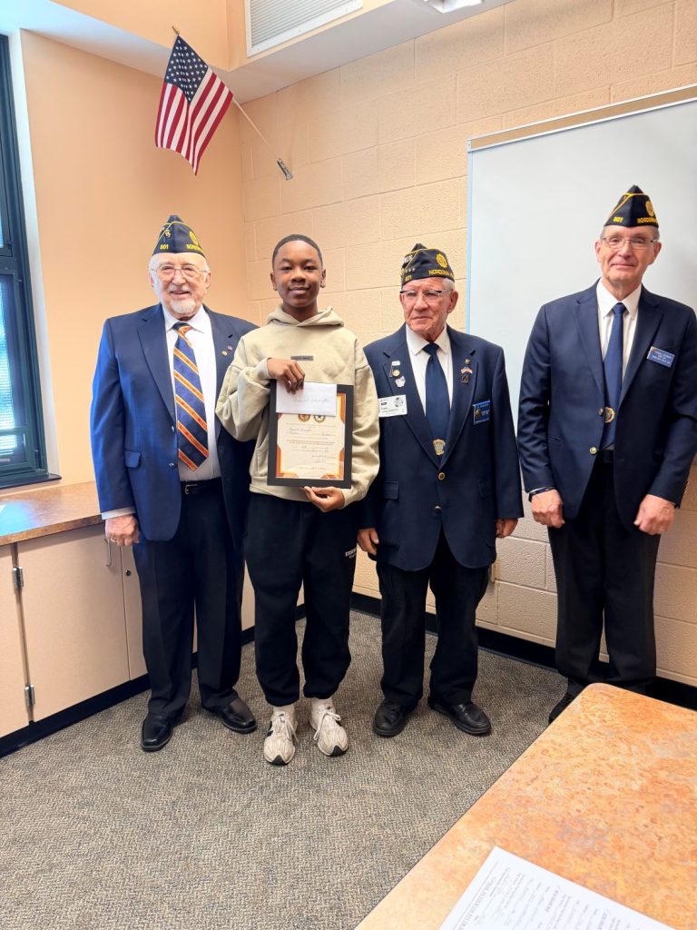 Nordonia High School student receives certificate from American Legion Post 801 for Americanism and Government Test achievement