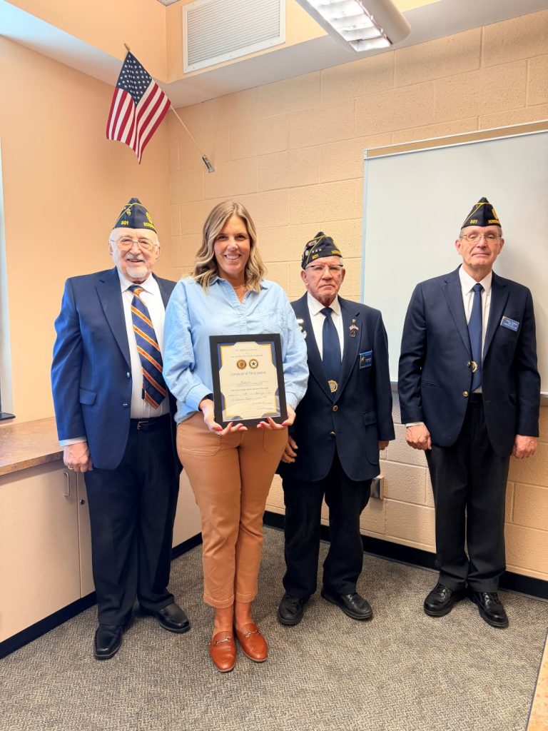 Nordonia High School student receives certificate from American Legion Post 801 for Americanism and Government Test achievement