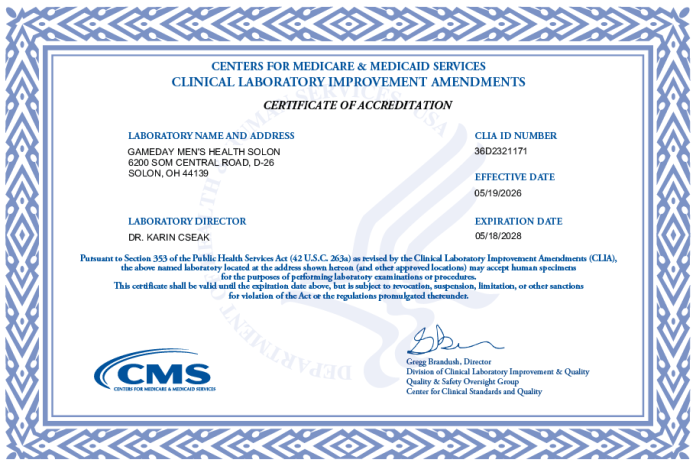 Gameday Men's Health Solon Earns COLA Lab Accreditation